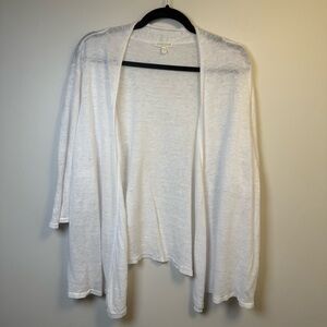Eileen Fisher Woman White 100% Linen 1/2 Sleeve Open Front Cardigan Sweater